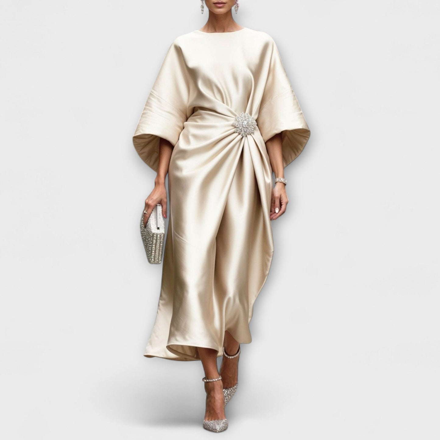 Bérénice | Robe Longue de Cérémonie en Satin Bleu Marine