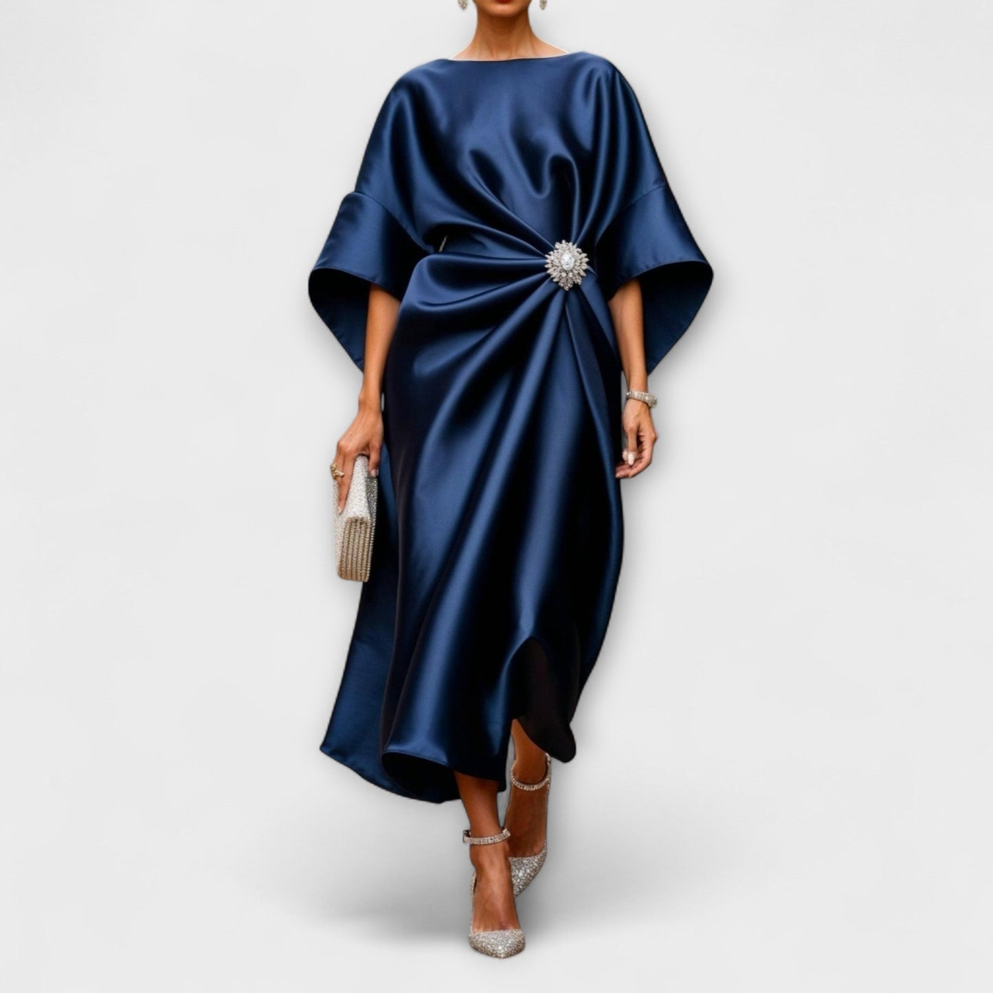 Bérénice | Robe Longue de Cérémonie en Satin Bleu Marine