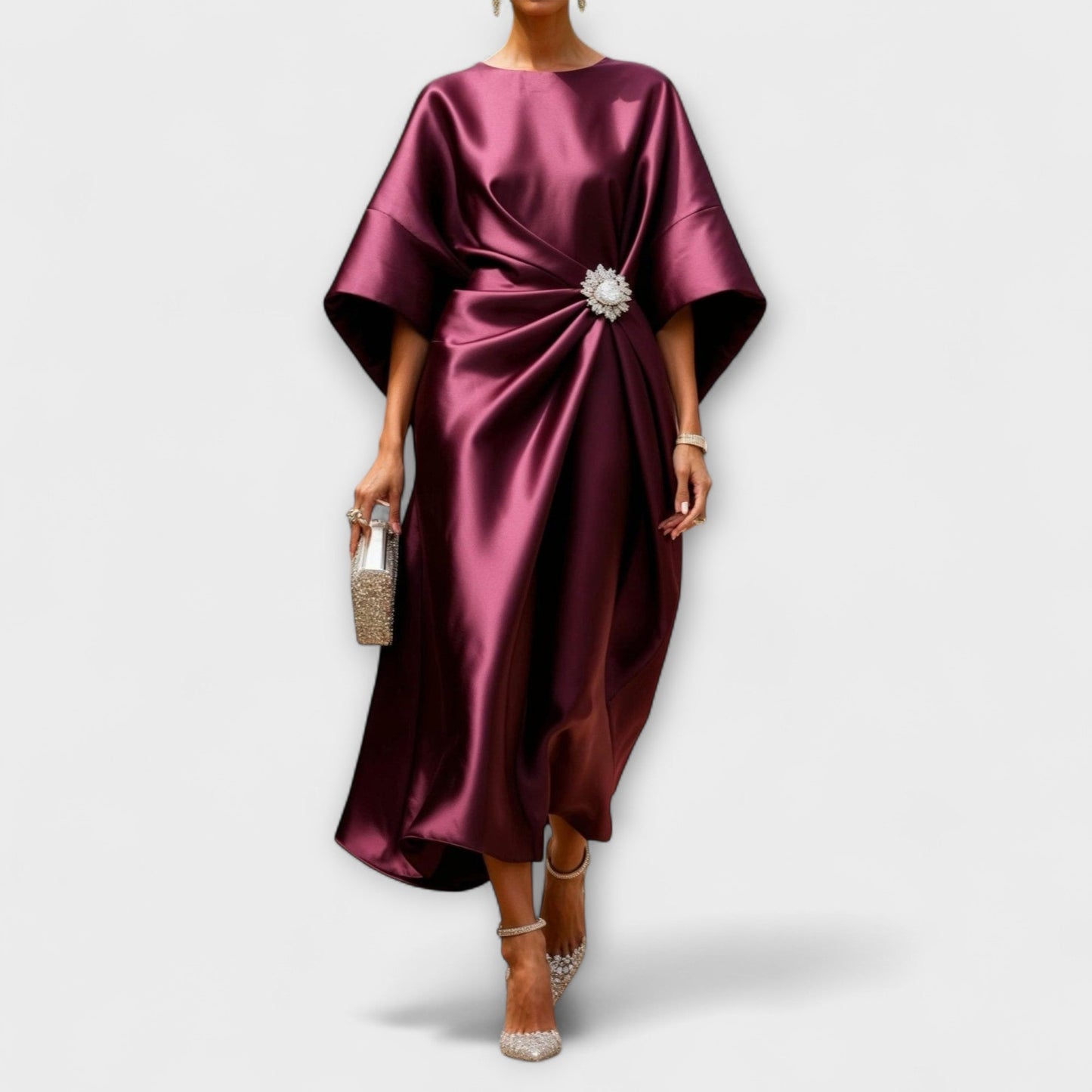 Bérénice | Robe Longue de Cérémonie en Satin Bleu Marine
