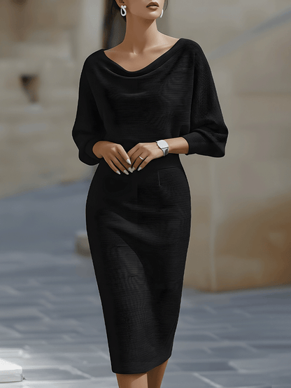 Isaline | Robe midi femme chic à manches chauve-souris drapées