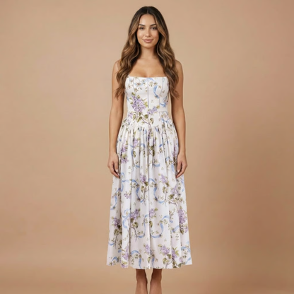 Floriane | Robe Midi Fleurie pour Cérémonie