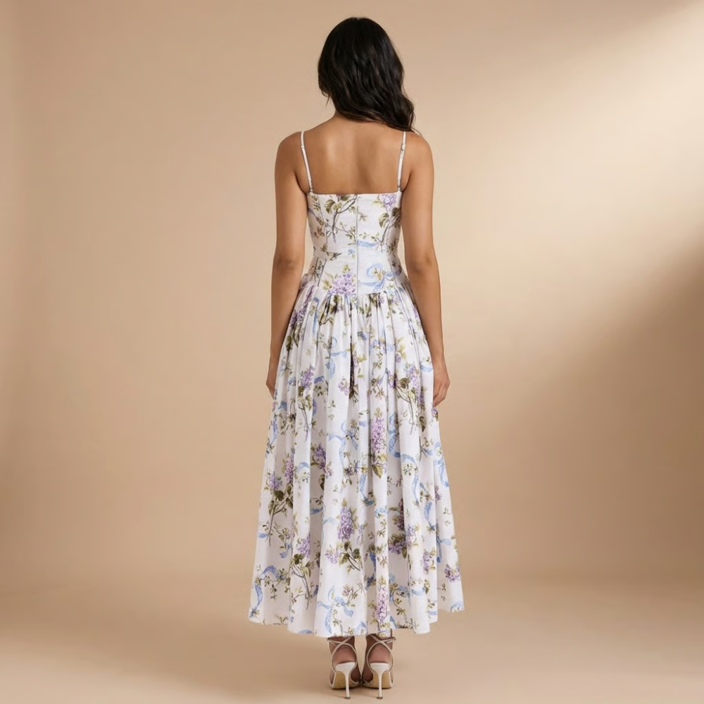 Floriane | Robe Midi Fleurie pour Cérémonie