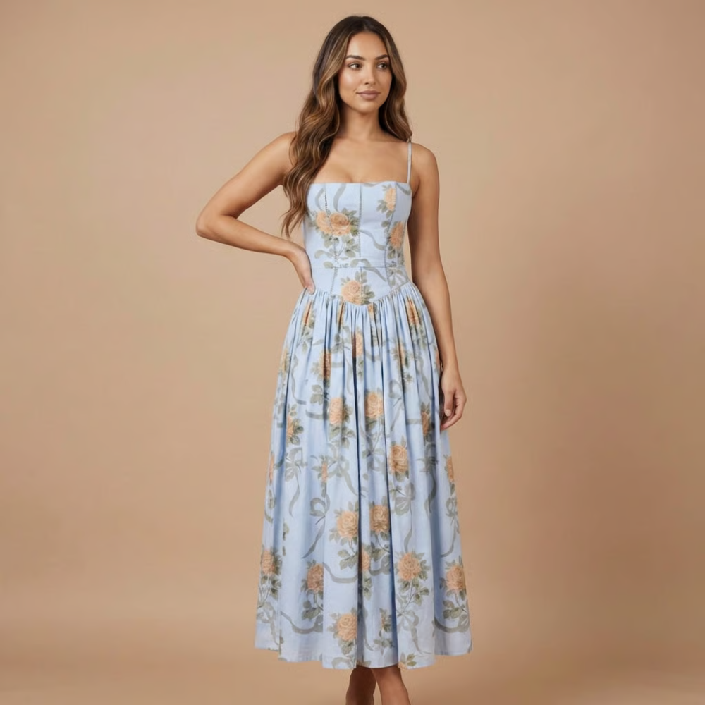 Floriane | Robe Midi Fleurie pour Cérémonie