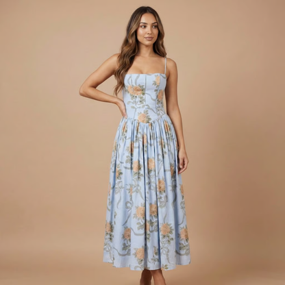 Floriane | Robe Midi Fleurie pour Cérémonie