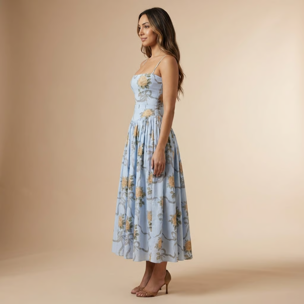 Floriane | Robe Midi Fleurie pour Cérémonie
