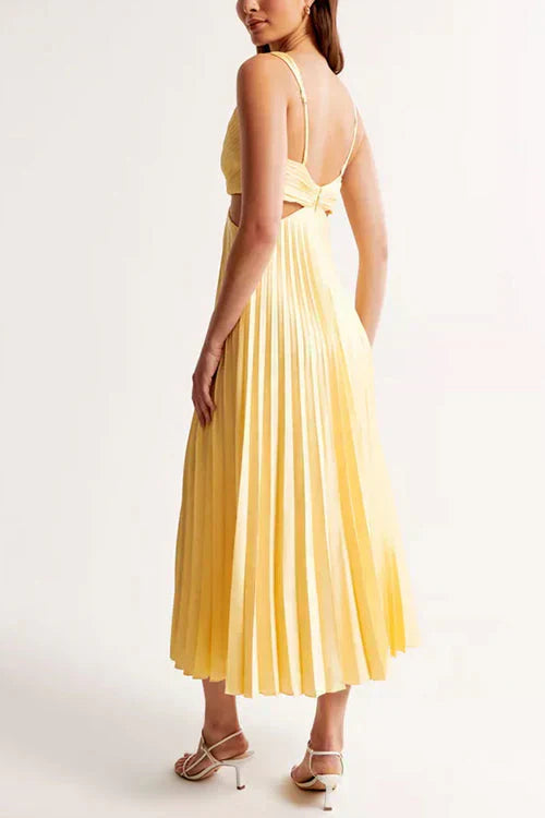 Estelle | Robe Longue Plissée à Découpes Col V pour Mariage Invitée