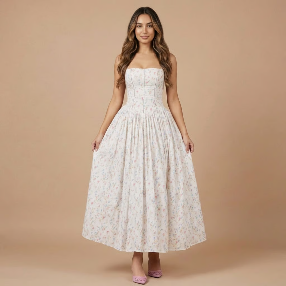 Floriane | Robe Midi Fleurie pour Cérémonie
