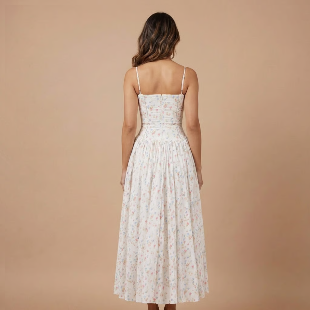 Floriane | Robe Midi Fleurie pour Cérémonie