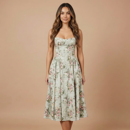 Floriane | Robe Midi Fleurie pour Cérémonie