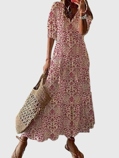 Éloria | Robe Longue Bohème d’Été Col V
