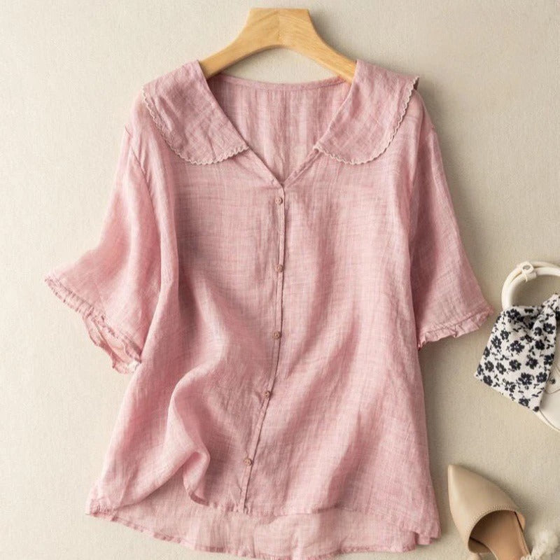 Romane | Blouse Vintage Boutonnée Manches Longues pour Été