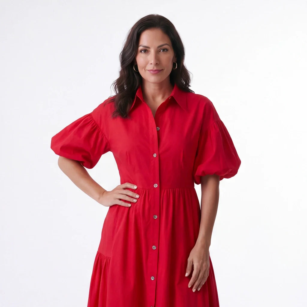 Basilie | Robe Longue Boutonnée Taille Marquée