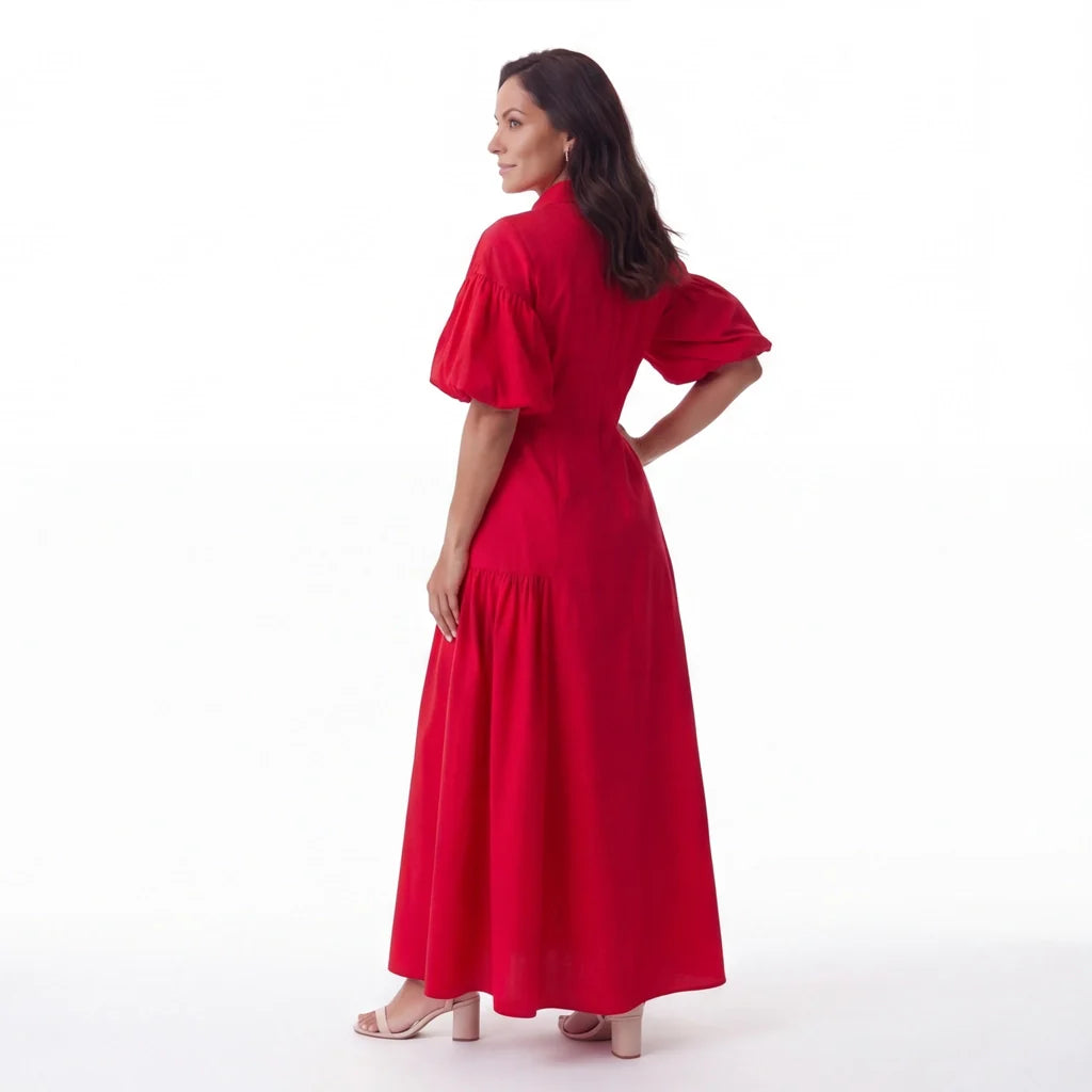 Basilie | Robe Longue Boutonnée Taille Marquée