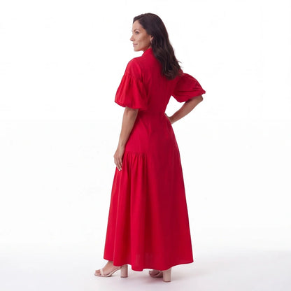 Basilie | Robe Longue Boutonnée Taille Marquée