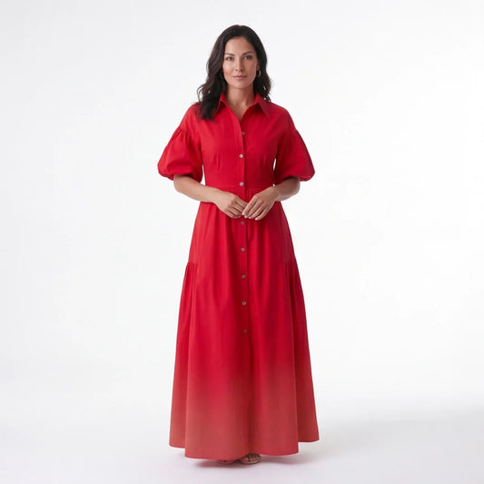 Basilie | Robe Longue Boutonnée Taille Marquée