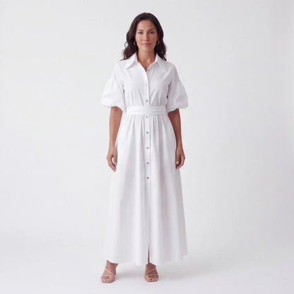 Basilie | Robe Longue Boutonnée Taille Marquée