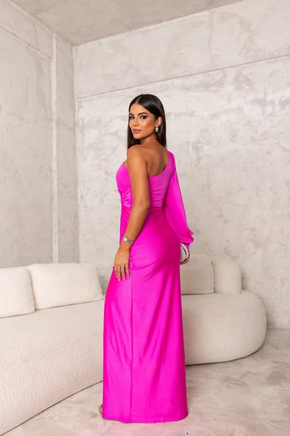 Margaux | Robe de Soirée Longue Une Épaule à Manches Fluides