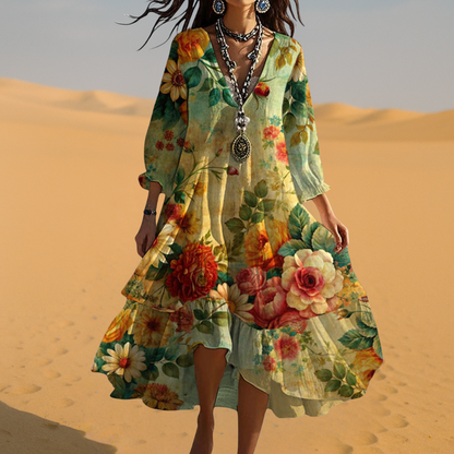 Mahaut | Robe Bohème Midi Fleurie Col V