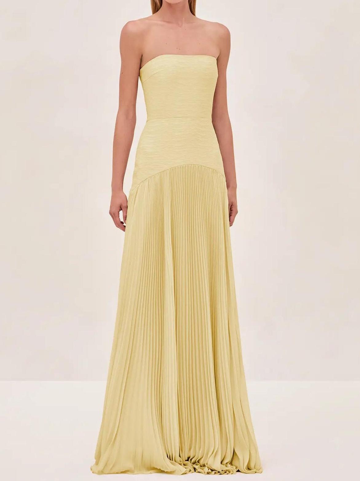 Eulalie | Robe Longue Plissée Sans Bretelles pour Mariage Invitée