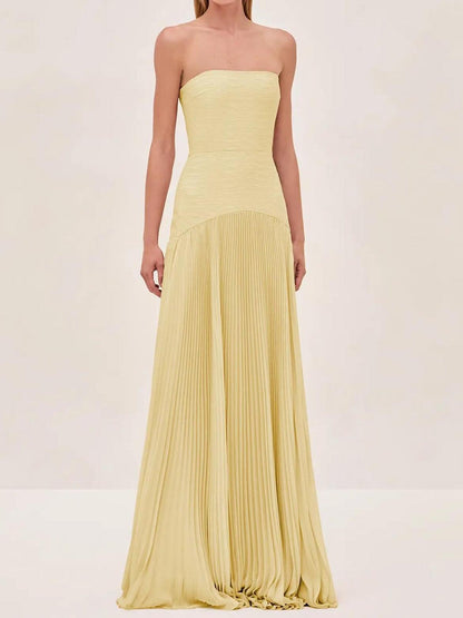 Eulalie | Robe Longue Plissée Sans Bretelles pour Mariage Invitée