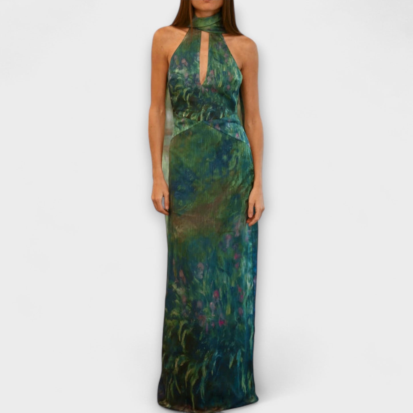 Élise | Robe Longue en Mousseline à Imprimé Aquarelle