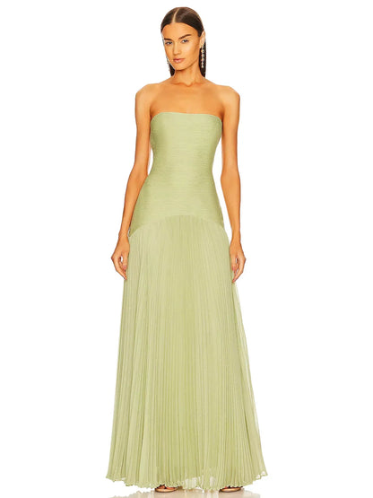 Eulalie | Robe Longue Plissée Sans Bretelles pour Mariage Invitée