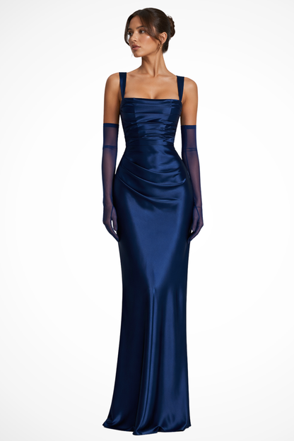 Solène | Robe Longue Encolure Carrée Corsage Froncé