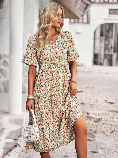 Viviane | Robe Midi Fleurie Col V