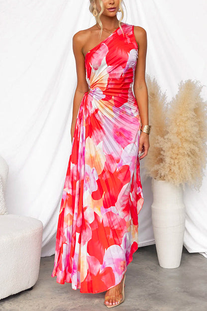 Eudoxie | Robe Longue Cérémonie Fleurie Plissée
