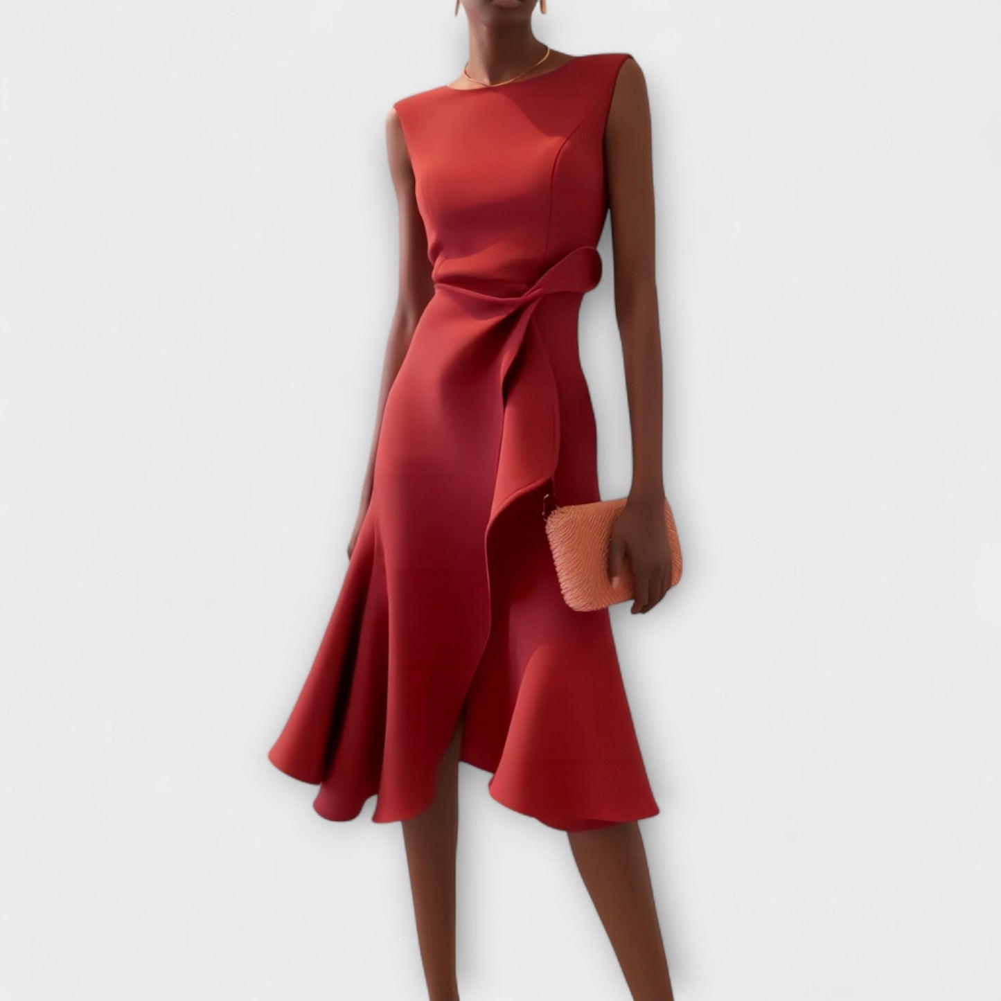Mathilde | Robe midi femme élégante asymétrique sans manches