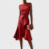 Mathilde | Robe midi femme élégante asymétrique sans manches