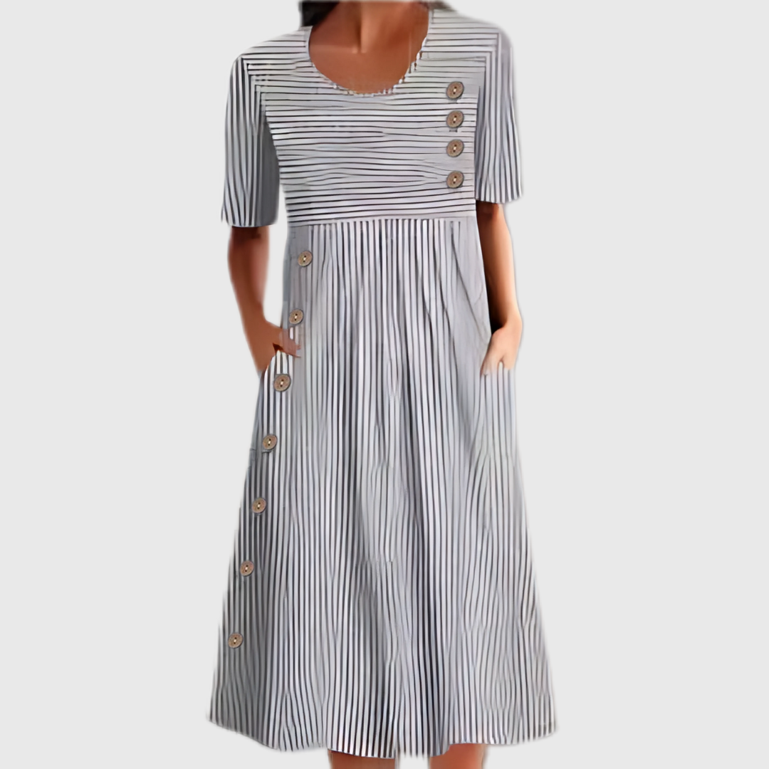 Élina | Robe Midi Rayée d’Été A-Ligne