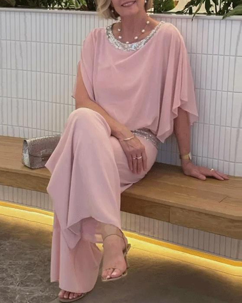 Célestia | Ensemble Sequins Pantalon Large pour Soirée
