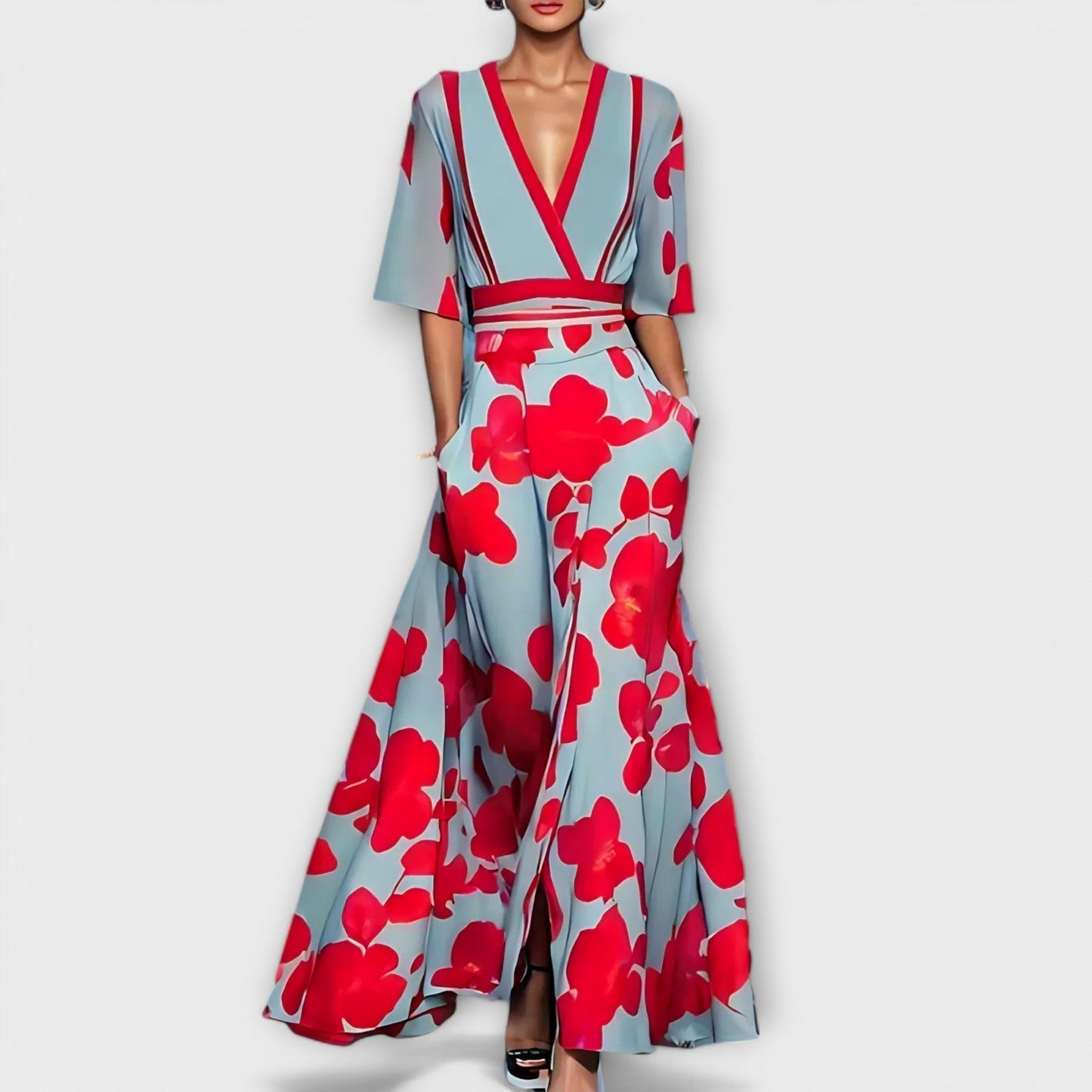 Albane | Robe Longue à Imprimé Floral et Col V