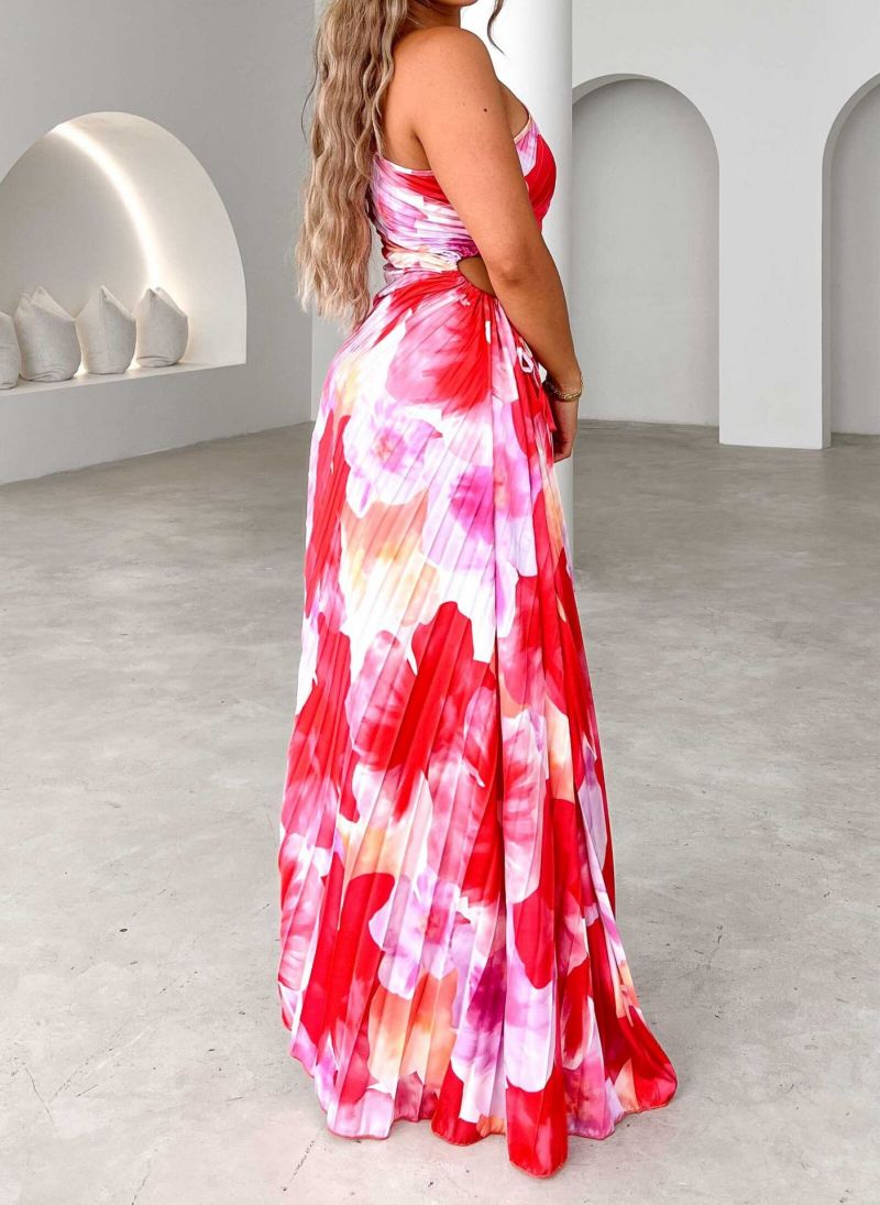 Eudoxie | Robe Longue Cérémonie Fleurie Plissée