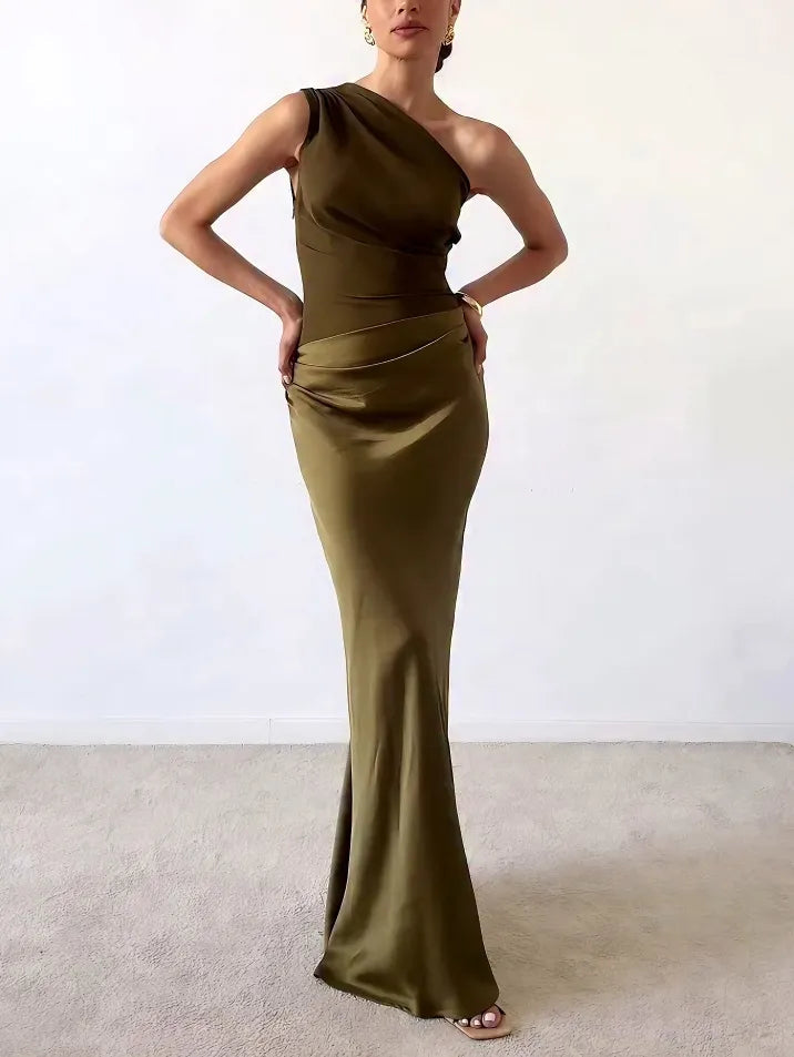 Bérénice | Robe de Soirée Longue Plissée Une Épaule pour Cérémonie