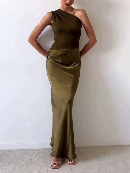 Bérénice | Robe de Soirée Longue Plissée Une Épaule pour Cérémonie