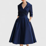 Clarisse | Robe midi femme élégante à corsage croisé et décolleté en V