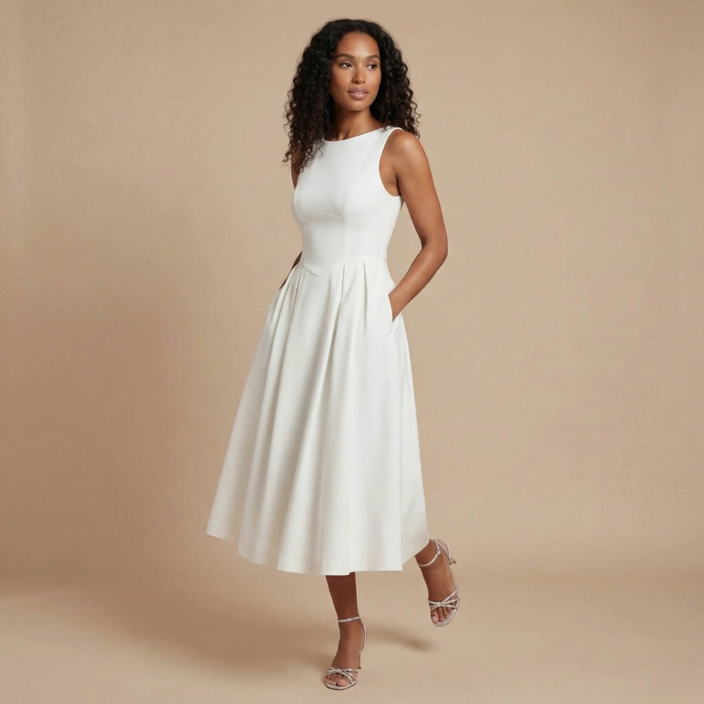 Aveline | Robe Midi Col Bateau pour Cérémonie