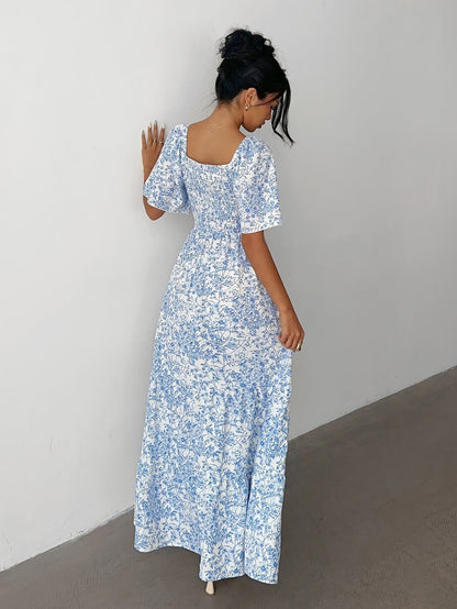 Faustine | Robe Longue Fleurie Décolleté Cœur à Volants