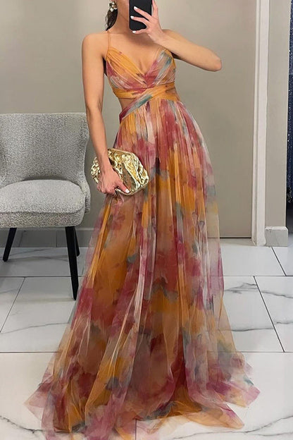 Manon | Robe Longue Fleurie Dos Ajustable pour Mariage Invitée