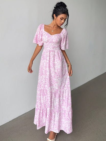 Faustine | Robe Longue Fleurie Décolleté Cœur à Volants