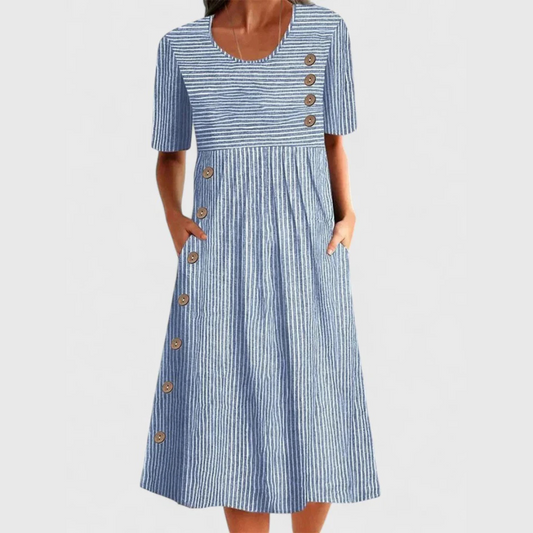 Élina | Robe Midi Rayée d’Été A-Ligne