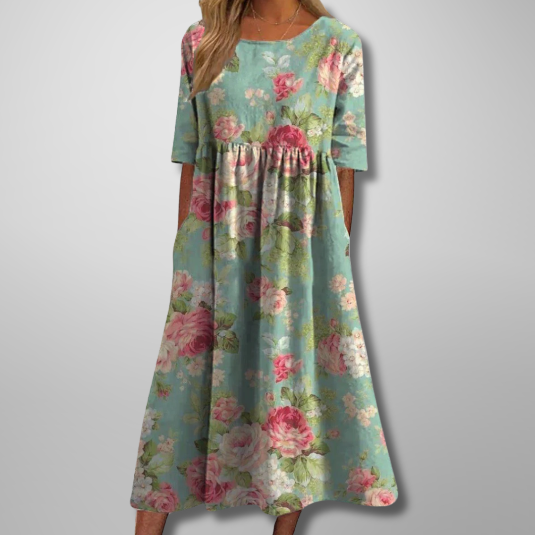 Léonie | Robe Midi Florale d’Été Fluide