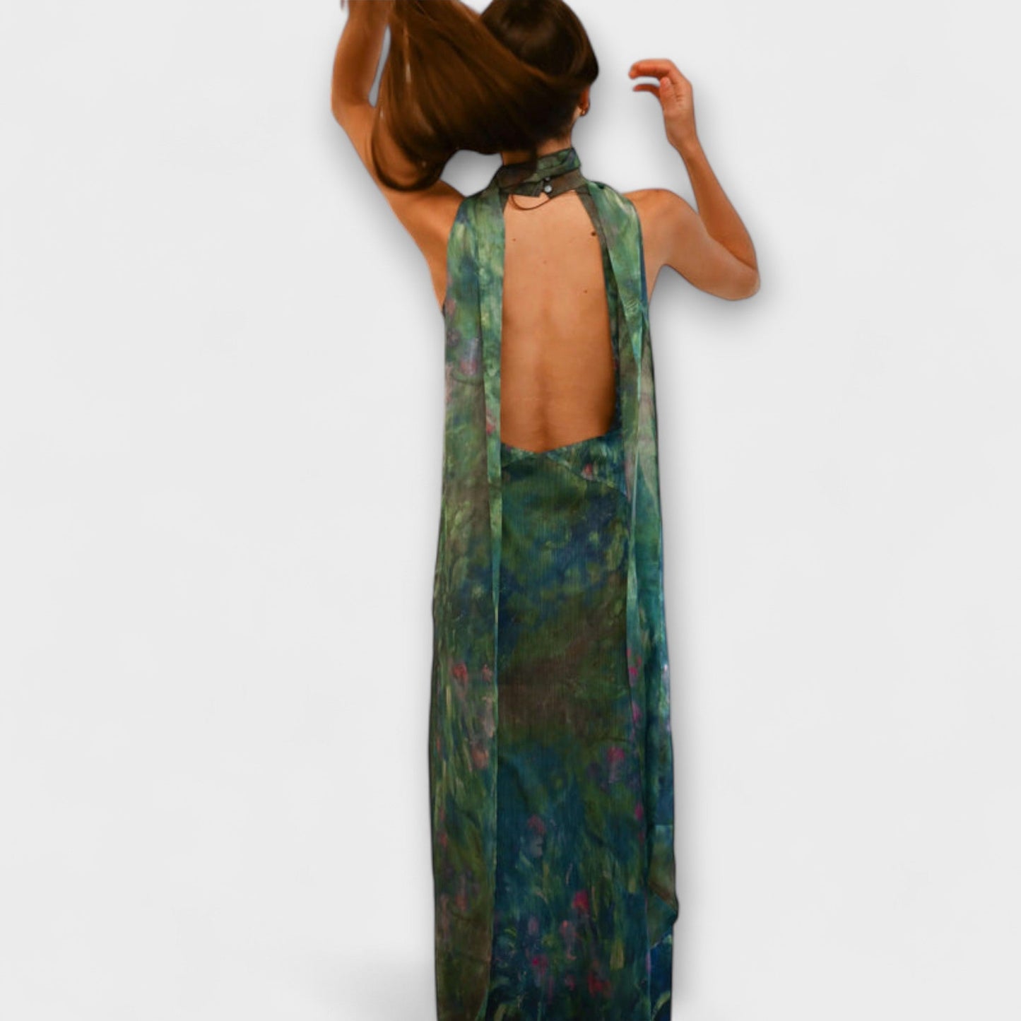 Élise | Robe Longue en Mousseline à Imprimé Aquarelle