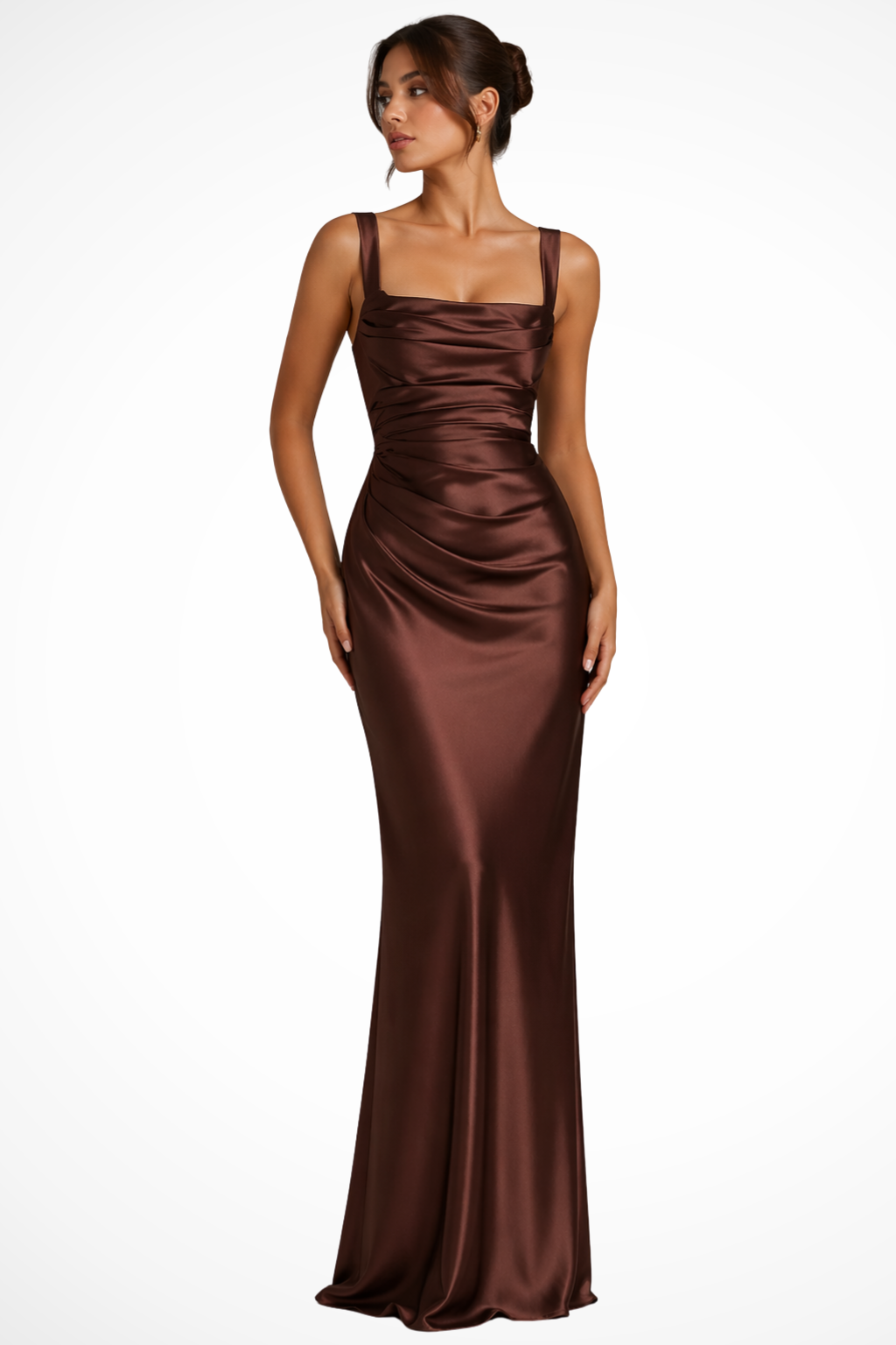 Solène | Robe Longue Encolure Carrée Corsage Froncé