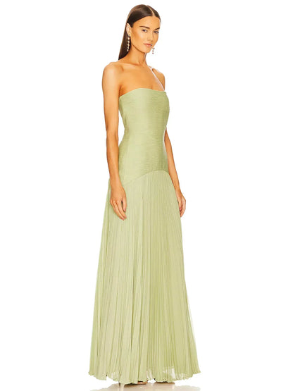 Eulalie | Robe Longue Plissée Sans Bretelles pour Mariage Invitée