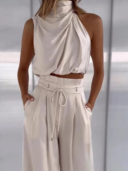 Sylviane | Ensemble Été Sans Manches Pantalon Large
