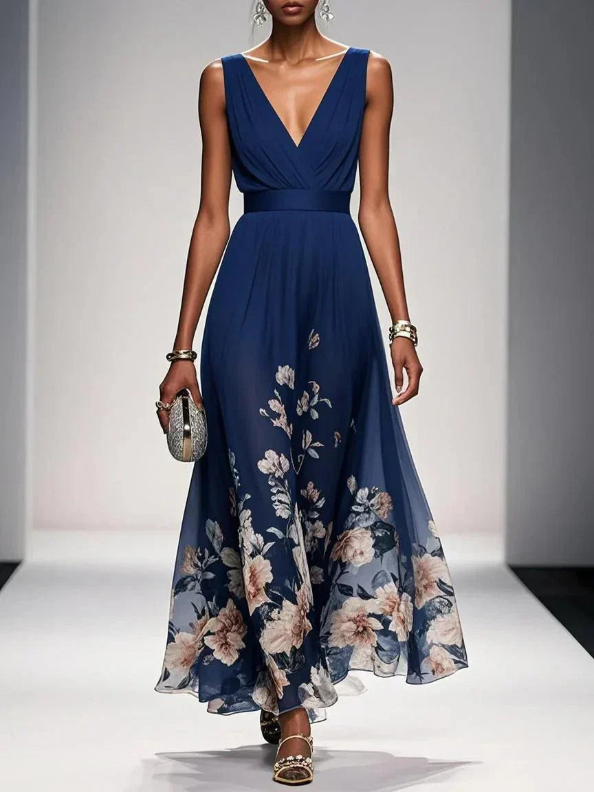 Lucinde | Robe Longue Fleurie Col V pour Mariage Invitée