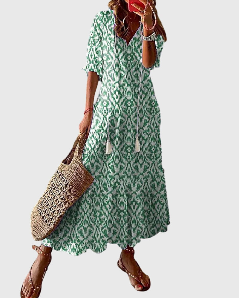 Éloria | Robe Longue Bohème d’Été Col V